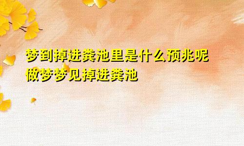 梦到掉进粪池里是什么预兆呢 做梦梦见掉进粪池