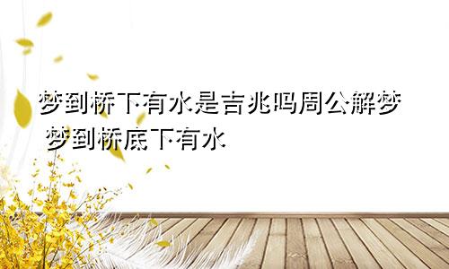 梦到桥下有水是吉兆吗周公解梦 梦到桥底下有水